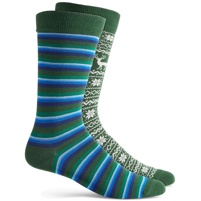 Club Room Mens Holiday Snowflake Fair Isle Crew Socks Green Blue