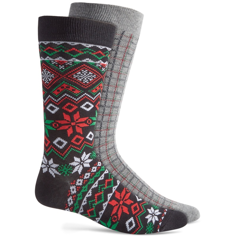 Club Room Mens Holiday Snowflake Fair Isle Holiday Socks Red Green Black