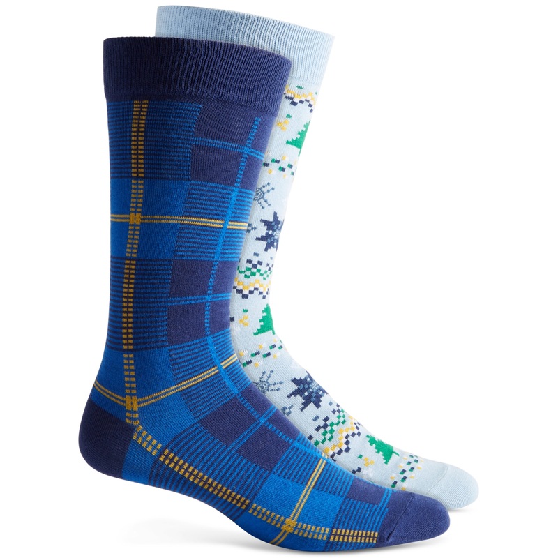 Club Room Mens Snowflake Fair Isle Holiday Crew Socks Blue Yellow 10 13