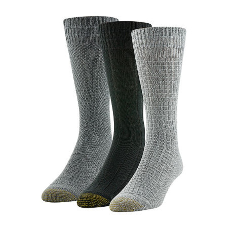 GOLD TOE Men's 3 Pk Premium Texture Dress Socks Black Grey