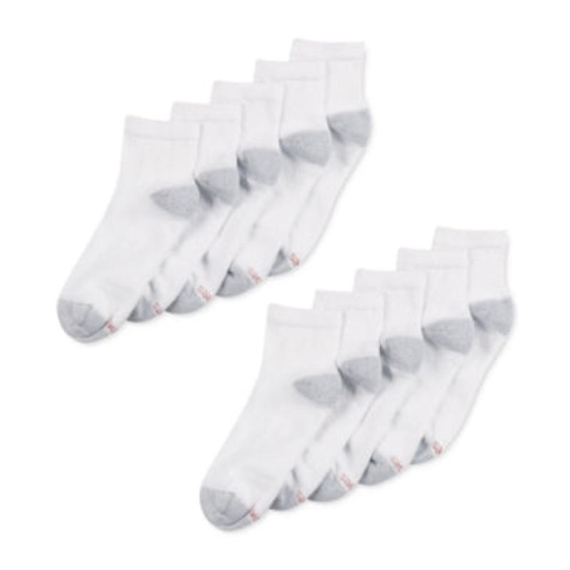 Hanes Mens 10-Pk. Cushioned Ankle Socks White Grey 6-12