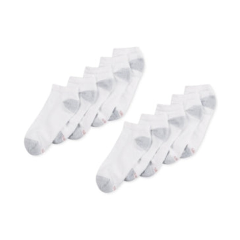 Hanes Mens 10 Pk. Cushioned Low Cut Socks White Grey