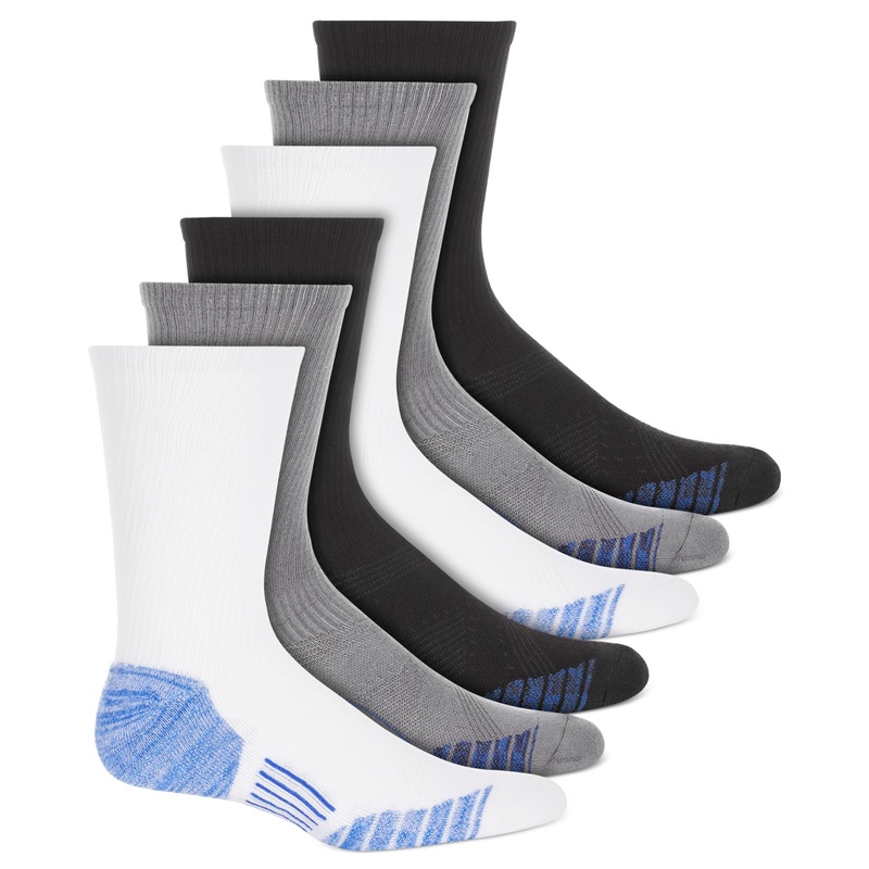 ID Ideology Mens 6 Pk Rapidry Crew Socks Black White Grey One Size
