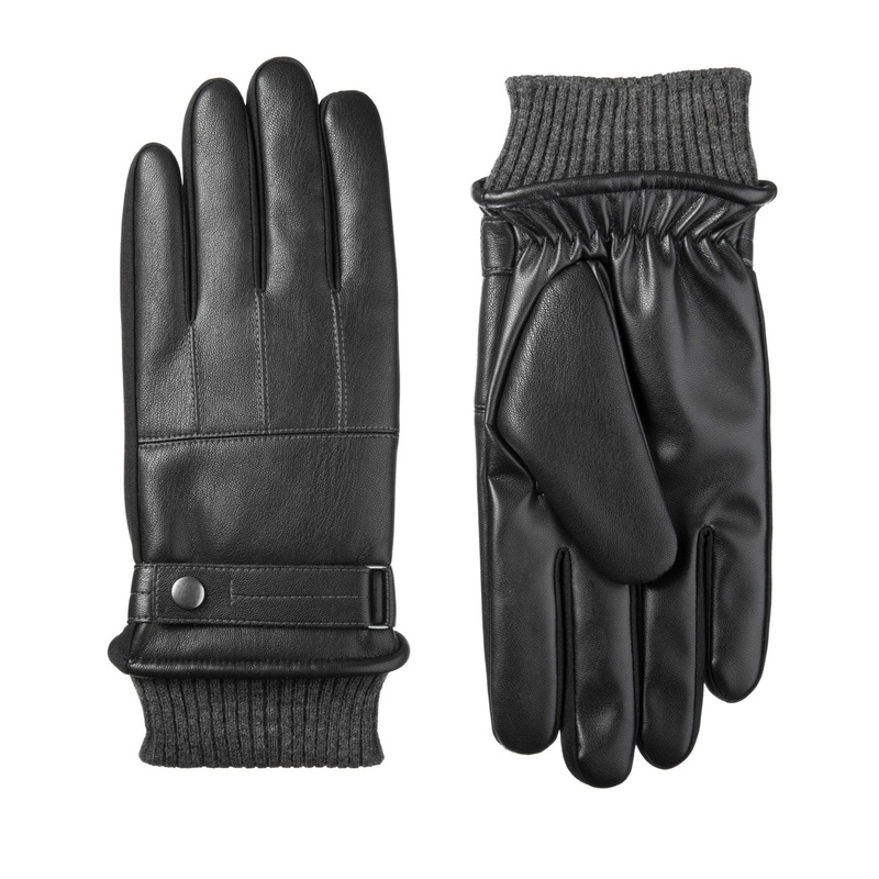 Isotoner Signature Men's Sleekheat Belted Faux Nappa Touchscreen Gloves Black XL