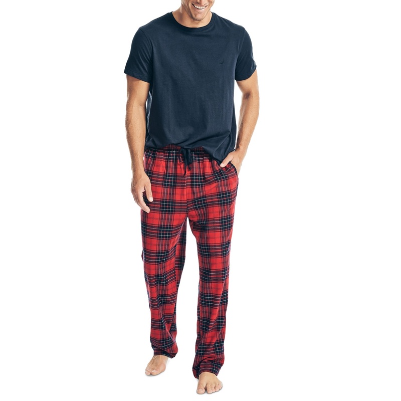 Nautica Mens 2 Pc. Classic Fit Short Sleeve Shirt Pajama Pants Set Blue Large