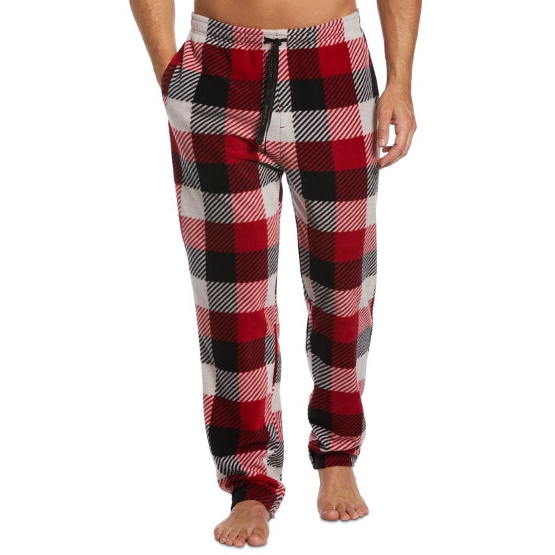 PERRY ELLIS PORTFOLIO Men's Modern Buffalo Plaid Fleece Pajama Pants Red Large
