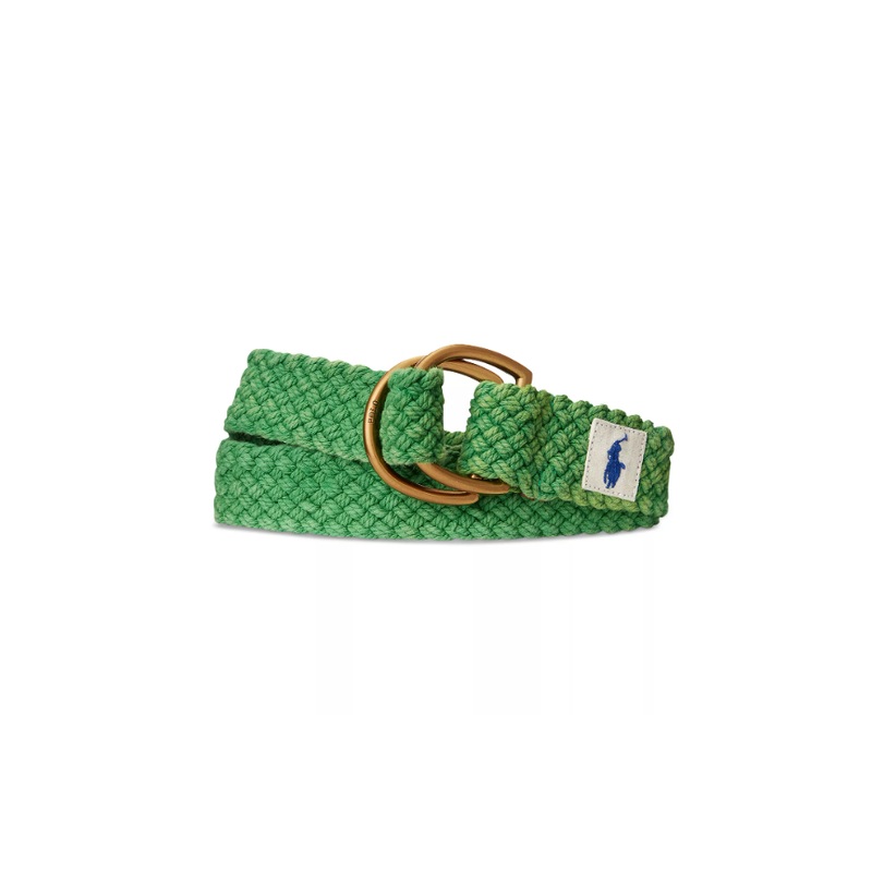Polo Ralph Lauren Mens Leather Trim Cotton Belt Green Small