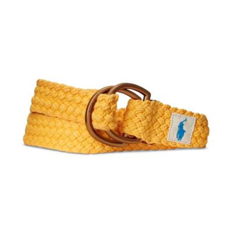 Polo Ralph Lauren Mens Leather Trim Cotton Belt Yellow Large