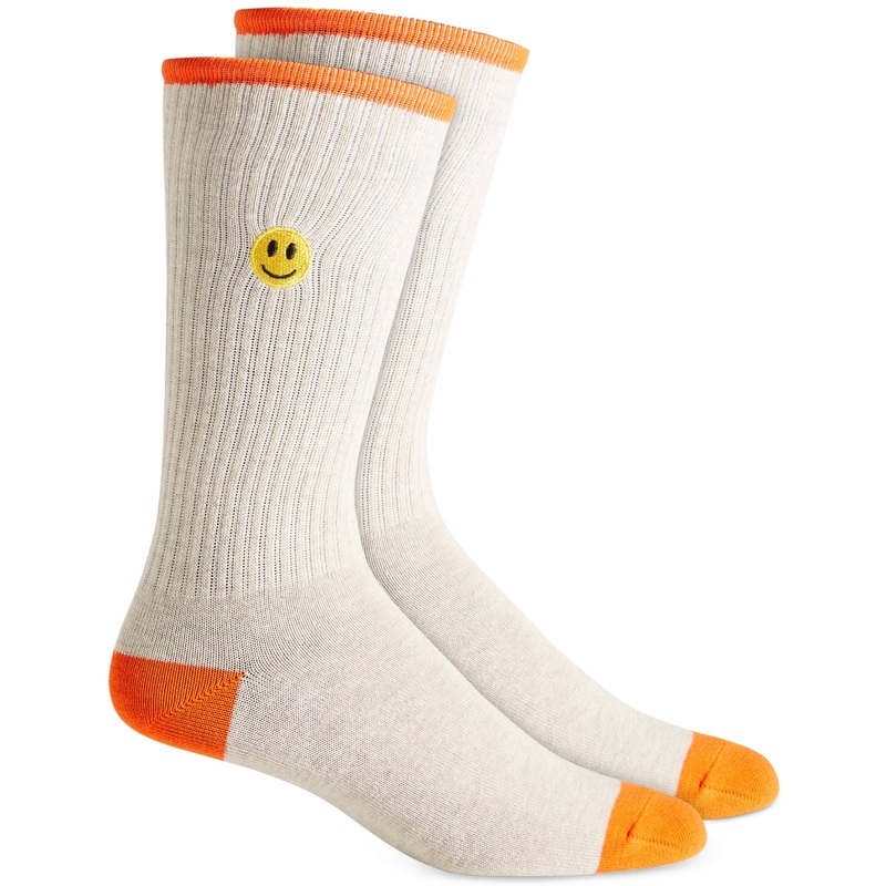 Sun + Stone Mens Smiley Face Crew Socks Tan Orange