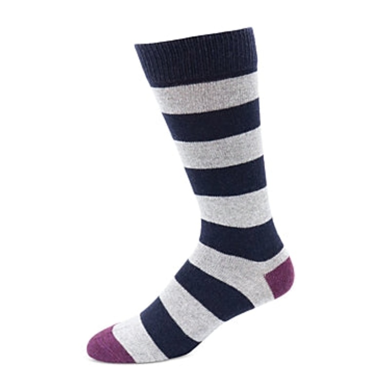 The Men's Store  Striped Socks Cashmere Blend Navy Blue Grey