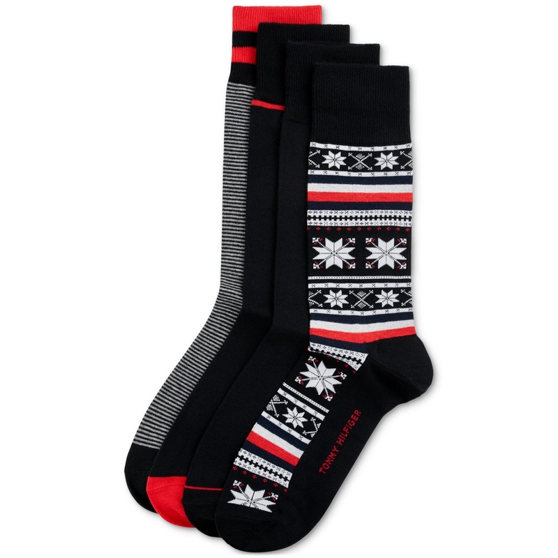 Tommy Hilfiger Mens 4 Pk Holiday Crew Socks Oxford Black One Size
