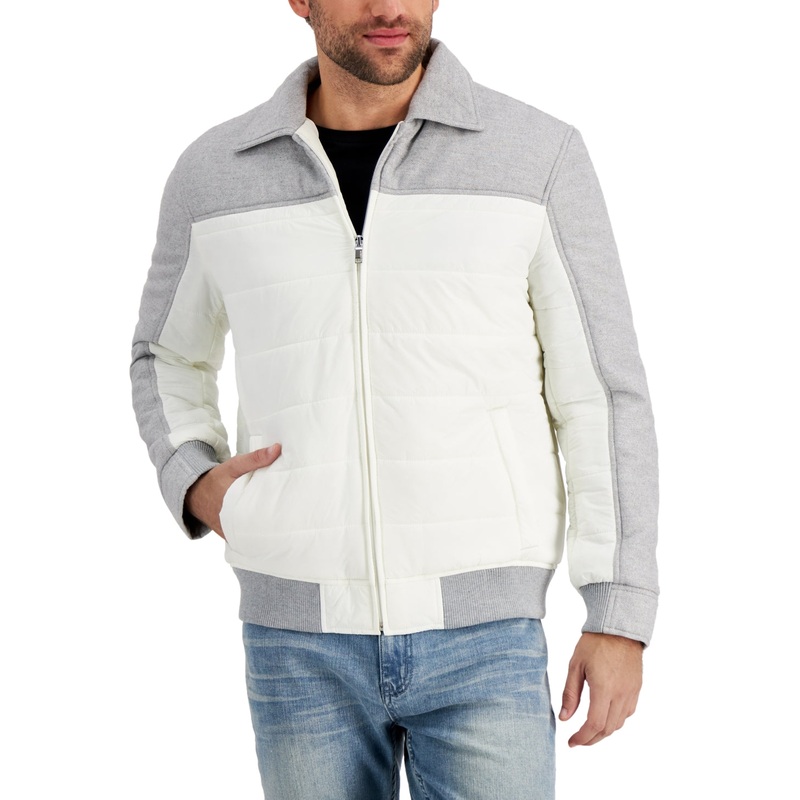 Alfani Mens Colorblocked Puffer Jacket 3XL XXXL White / Grey
