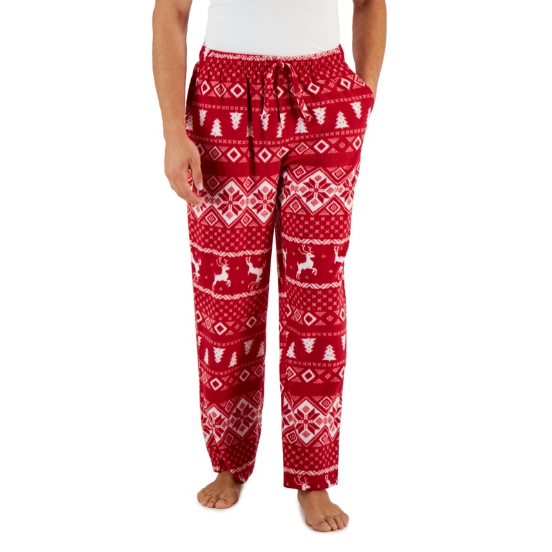 Club Room Men's Fair Isle Fleece Pajama Pants Red Medium