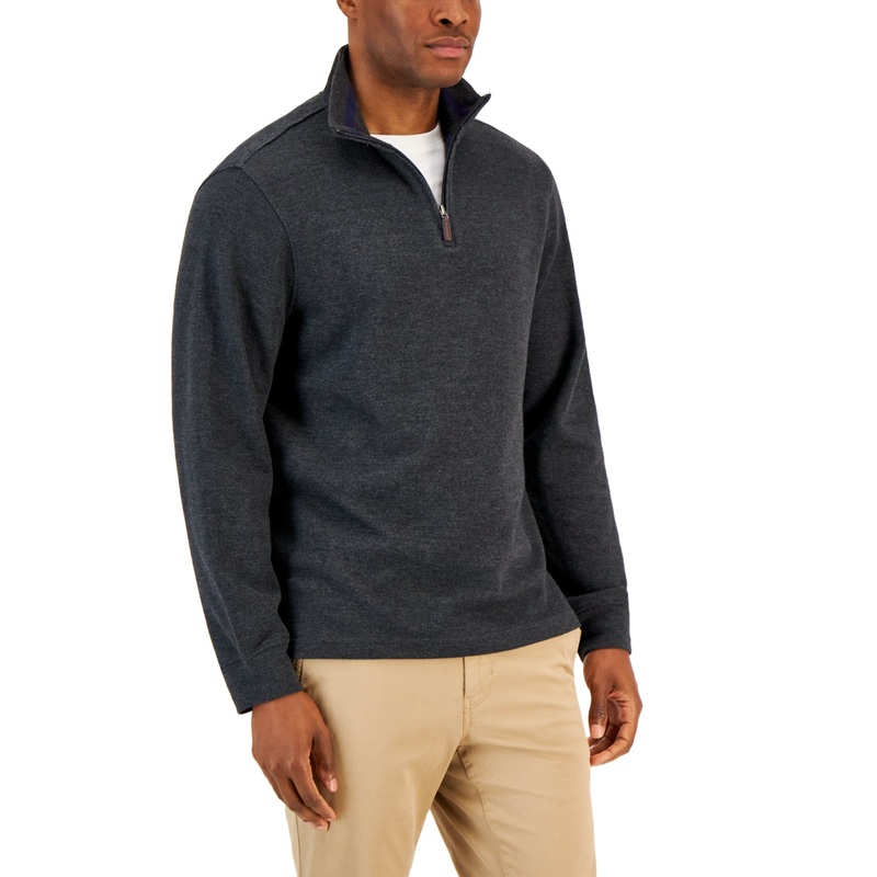 Club Room Men's Quarter Zip Sweater Medium Dark Grey Cotton