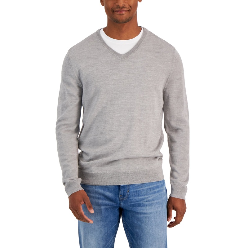 Club Room Men's Regular-Fit V-Neck Sweater Smoke Heather Large