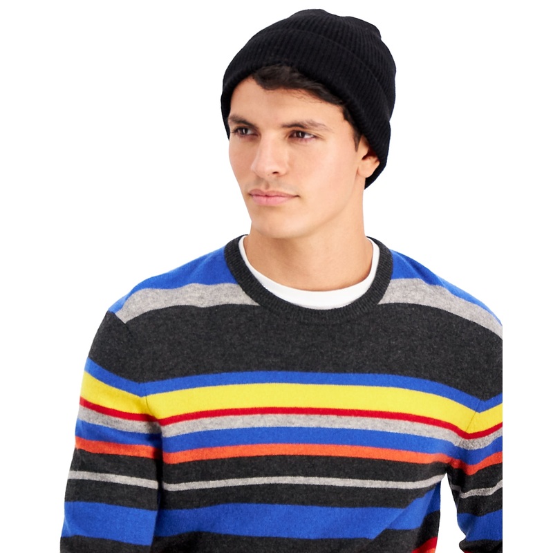 Club Room Mens Cashmere Hat Beanie Black  ONE SIZE