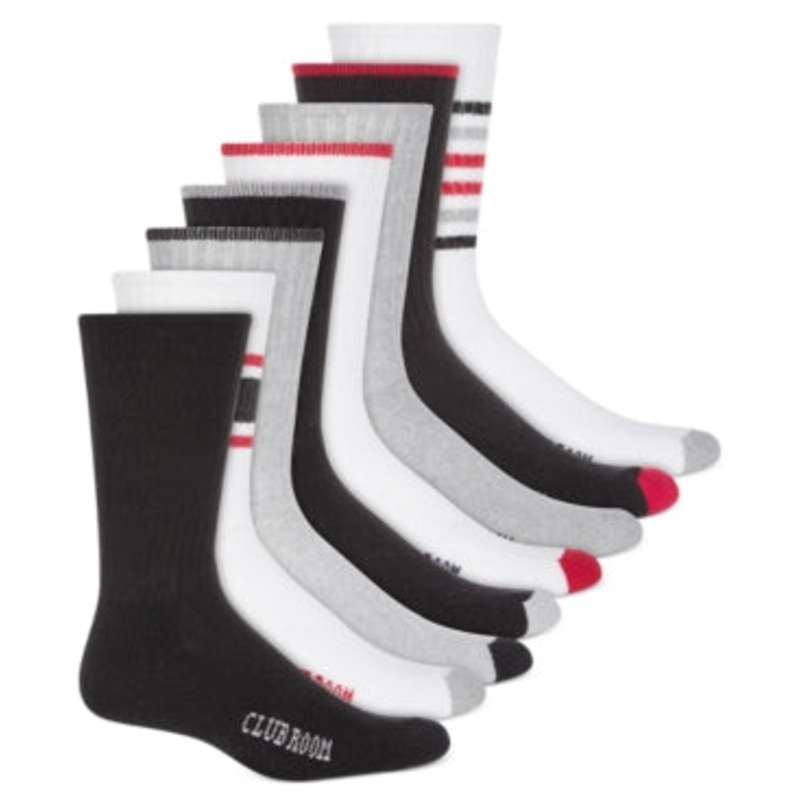 Club Room Mens Crew Socks 8 Pack Black White One Size