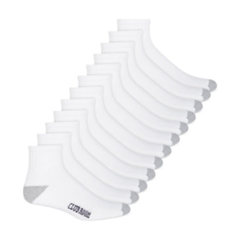 Club Room Mens Solid White Ankle Socks 12 Pack Cushioned Foot Bottom