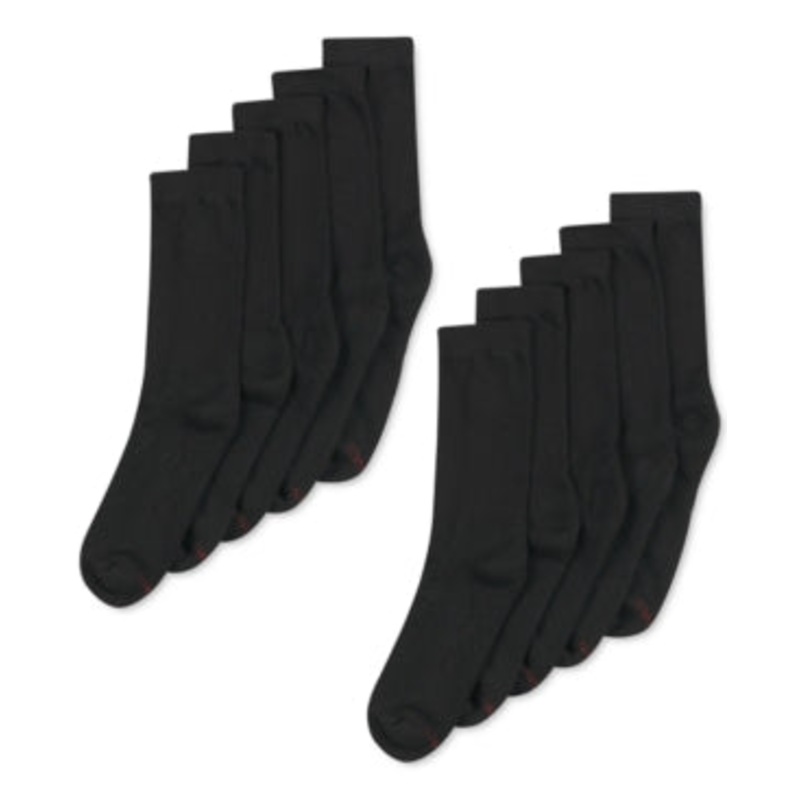 Hanes Mens 10 Pk  Black Crew Socks