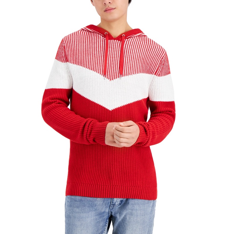 INC International Concepts Men's Colorblocked Hoodie Sweater Cotton Red Large