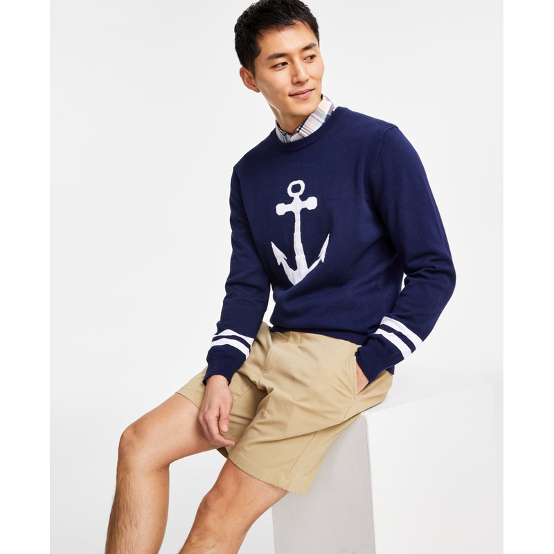 Men's Club Room Anchor Cotton Sweater Navy Blue Medium