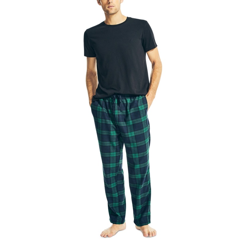 Nautica Mens 2 Pc. Classic Fit Shirt Sleeve Shirt Pajama Pants Set Black Small