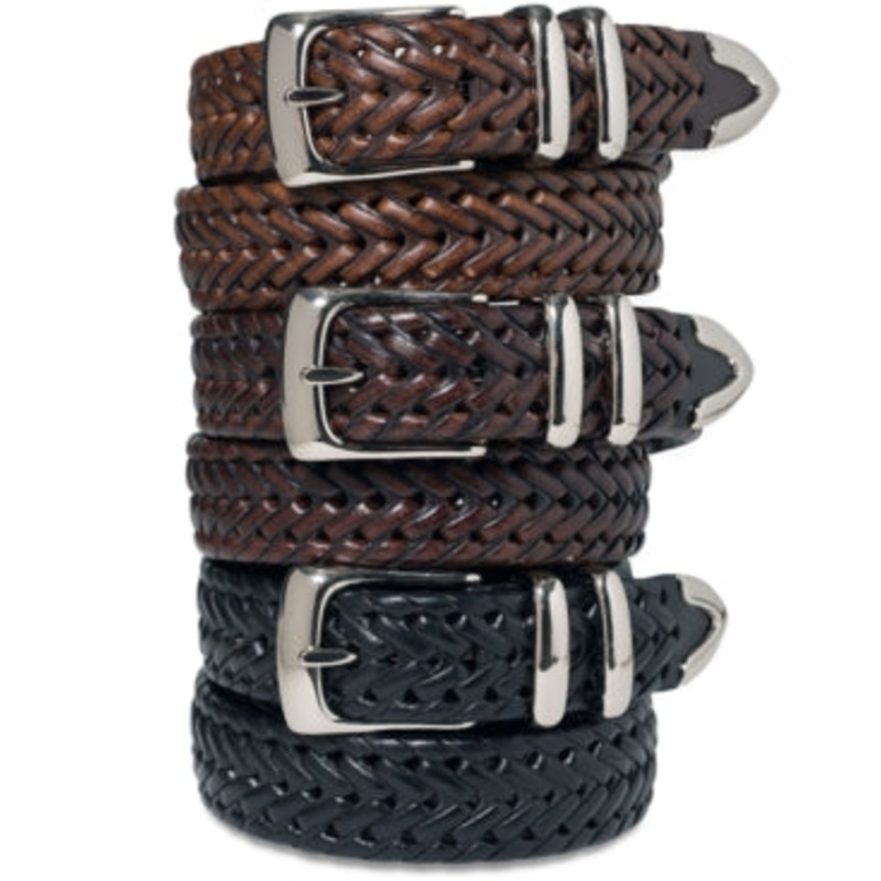 Perry Ellis Portfolio Men's Big and Tall Braided Black Belt 46"
