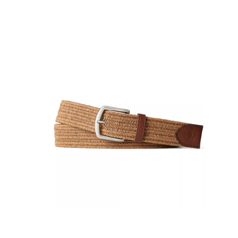 POLO RALPH LAUREN Men's Stretch Waxed Cotton Belt Natural Tan Medium