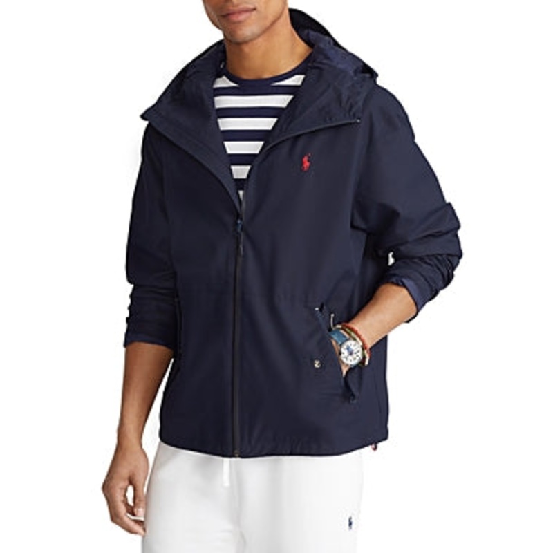 POLO RALPH LAUREN Mens Hooded Water-Repellent Jacket Navy Blue Medium
