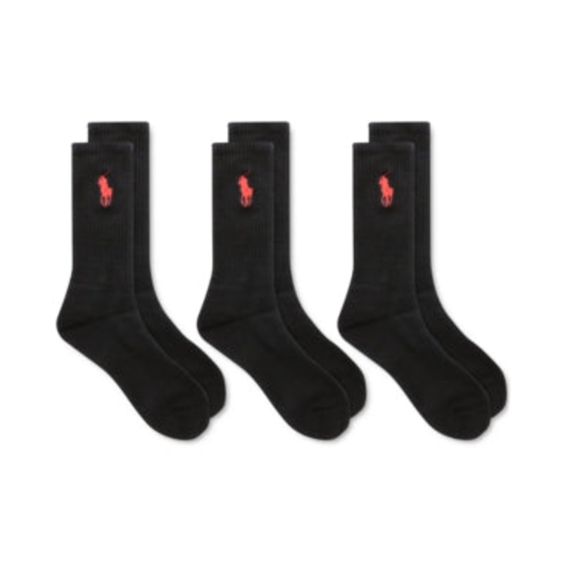 Ralph Lauren Men's Big Pony Crew Socks 3 Pack Black Size
