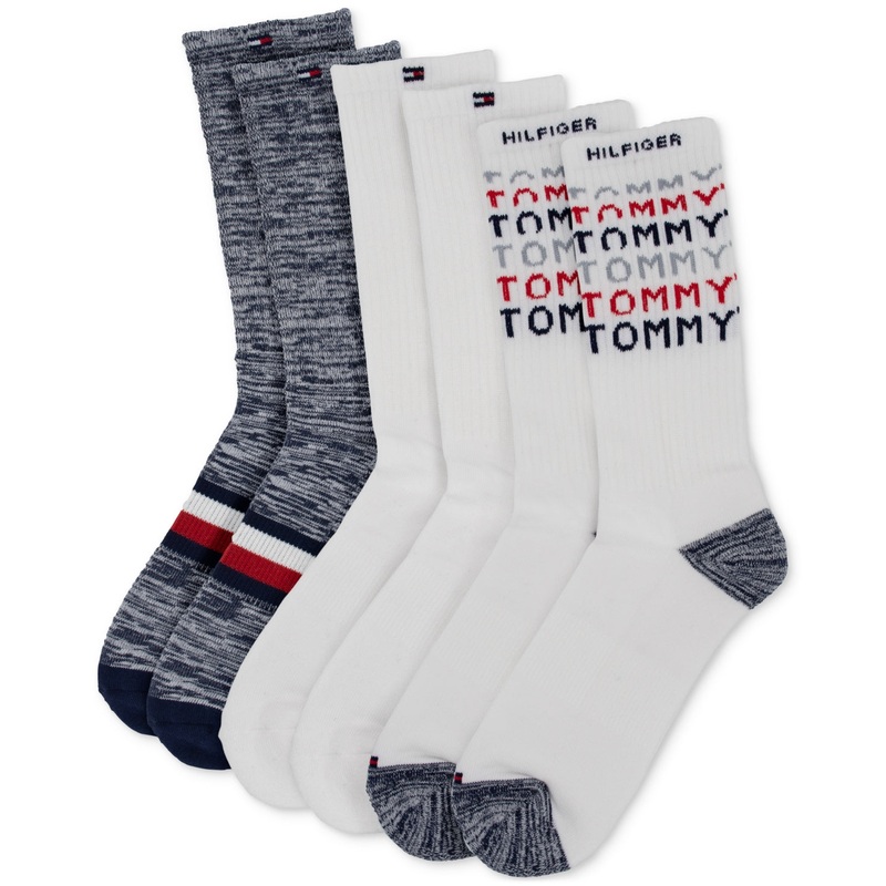 Tommy Hilfiger Mens 3-Pk Logo Cushioned Crew Socks White OS