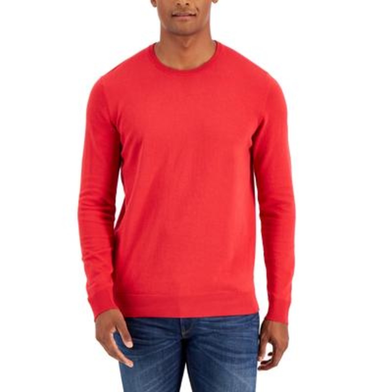 Alfani Men's Solid Long Sleeve Crewneck Sweater Scarlet Sage XL
