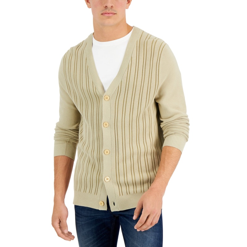 Alfani Men's Striped Cardigan Sweater Small Beige / Tan