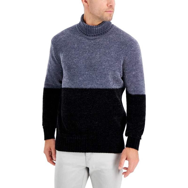 Alfani Mens Colorblocked Turtleneck Sweater Grey Medium