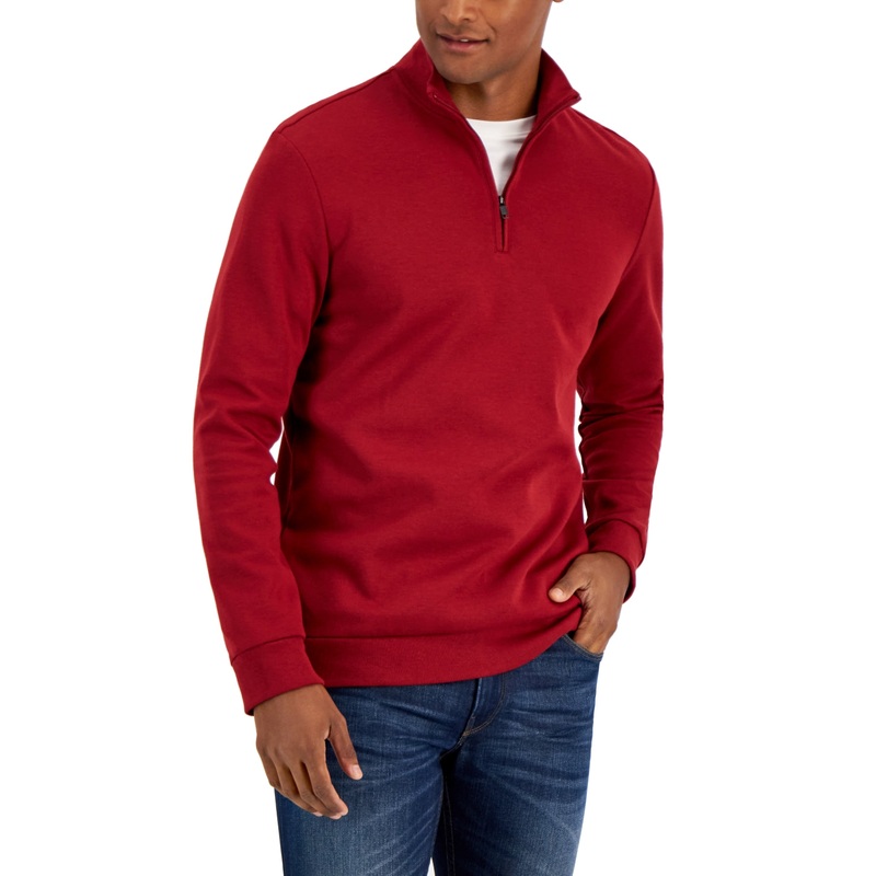 Alfani Mens Quarter-Zip Sweater Merlot Red XXL 2XL Cotton