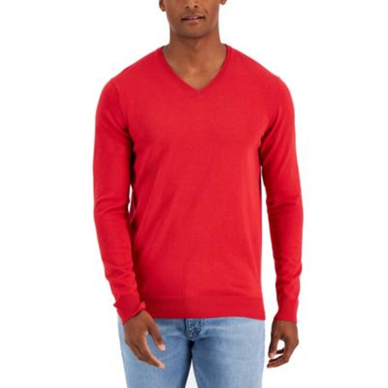 Alfani Mens Solid V Neck Sweater Scarlet Red Large