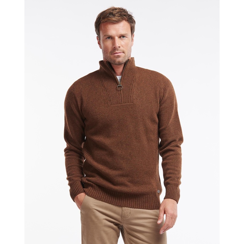 Barbour Mens Nelson Quarter Zip Essential Sweater Dark Sand Brown 2XL