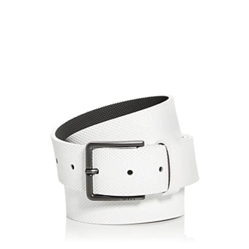 BOSS Hugo Boss Men's Embossed Perforation Leather Belt White 32