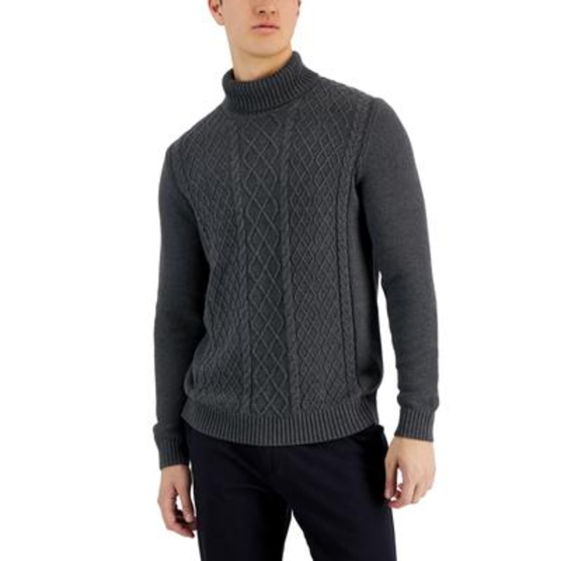Club Room Men's Chunky Turtleneck Sweater Charcoal Heather Medium