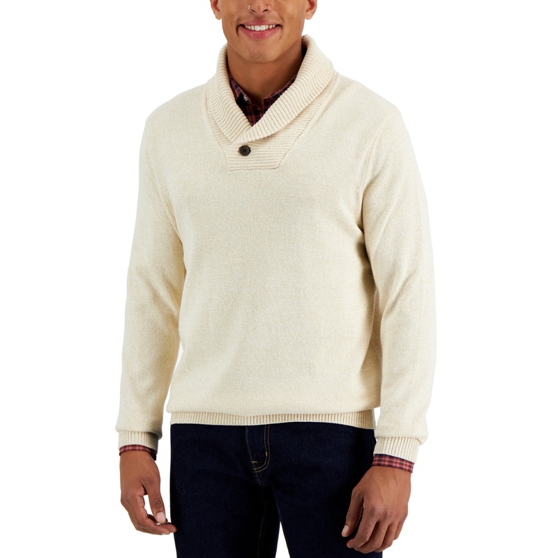 Club Room Men's Ivory Shawl Button Sweater 2XL XXL Tan Beige