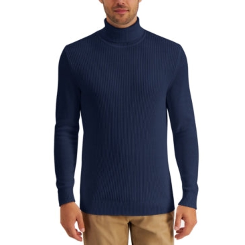 Club Room Men's Navy Textured Turtleneck Sweater Navy Blue Large