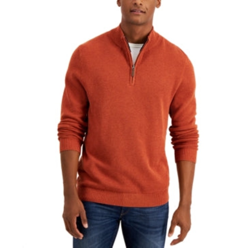 Club Room Men's Quarter Zip Sweater Royal Orange Small