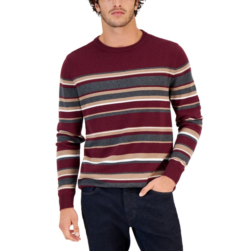 Club Room Men's Red Plum Lawry Stripe Crewneck Sweater 2XL
