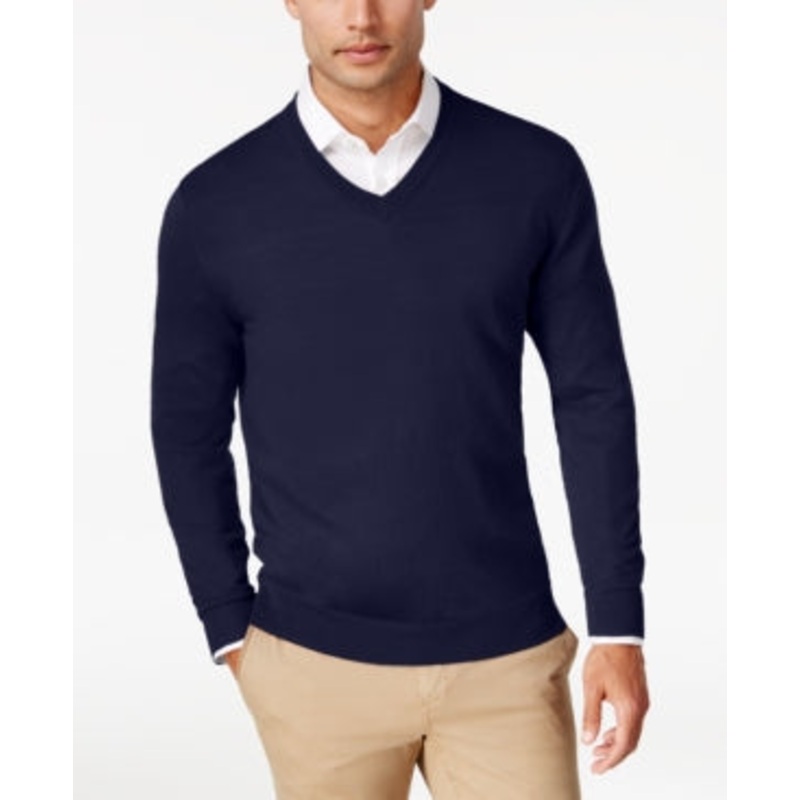 Club Room Men's Regular Fit Navy Blue V Neck Sweater Medium
