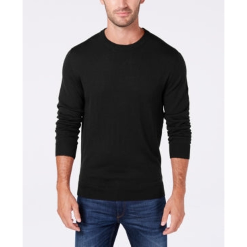 Club Room Men's Regular Fit Solid Crewneck Sweater Deep Black Medium