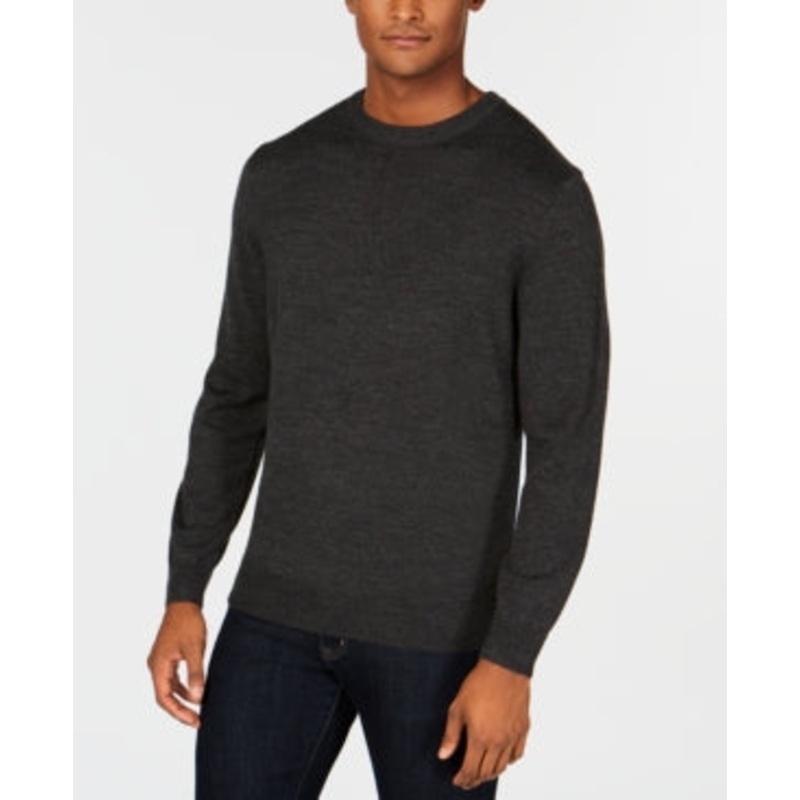 Club Room Men's Regular-Fit Solid Crewneck Sweater Ebony Heather Large