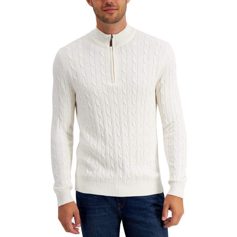 Club Room Mens Cable-Knit Quarter-Zip Sweater 2XL XXL White