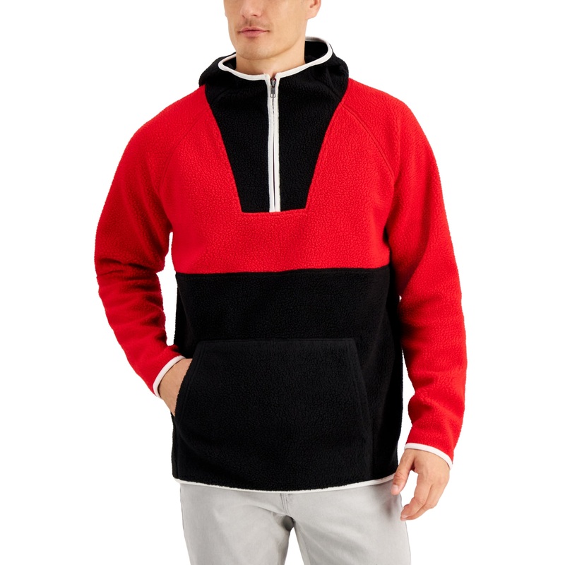 Club Room Mens Colorblocked Pullover Anorak Sweater Red  Black Combo 2XL