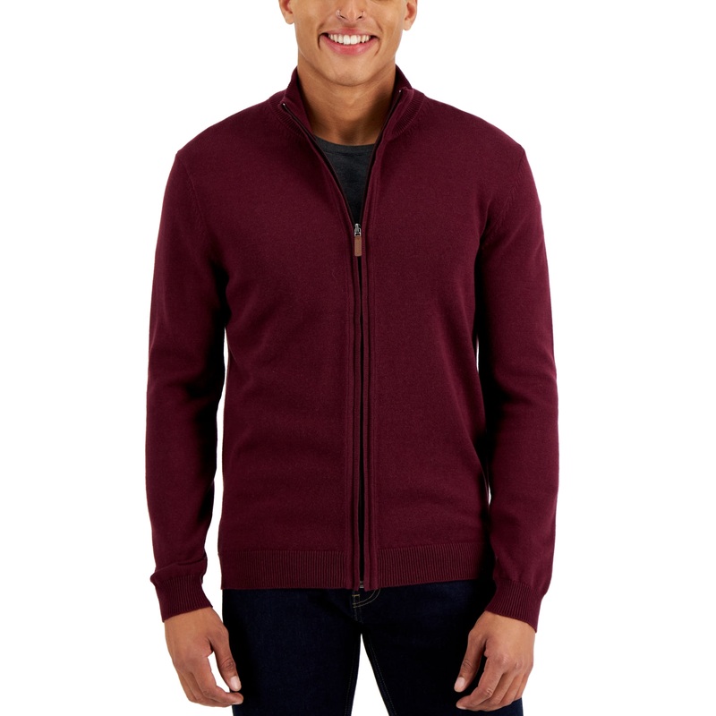 Club Room Mens Full-Zip Sweater Red Plum Size Medium Cotton