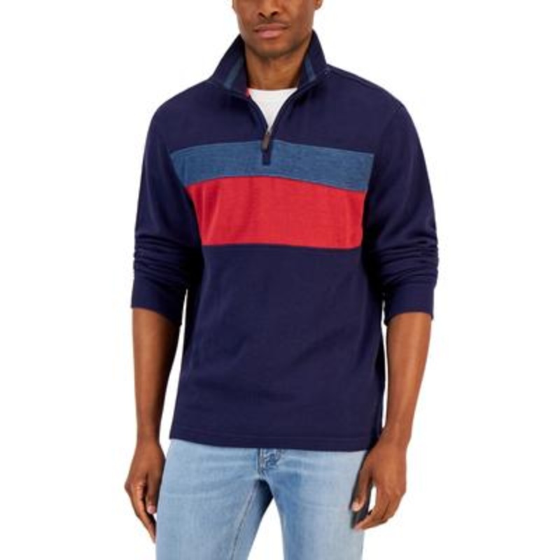 Club Room Mens Navy Blue French Rib Colorblocked Sweater Small Cotton Blue